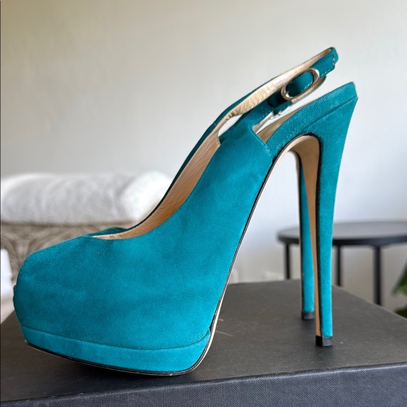 Giuseppe Zanotti Turquoise Peep-Toe Heels - Picture 4 of 12